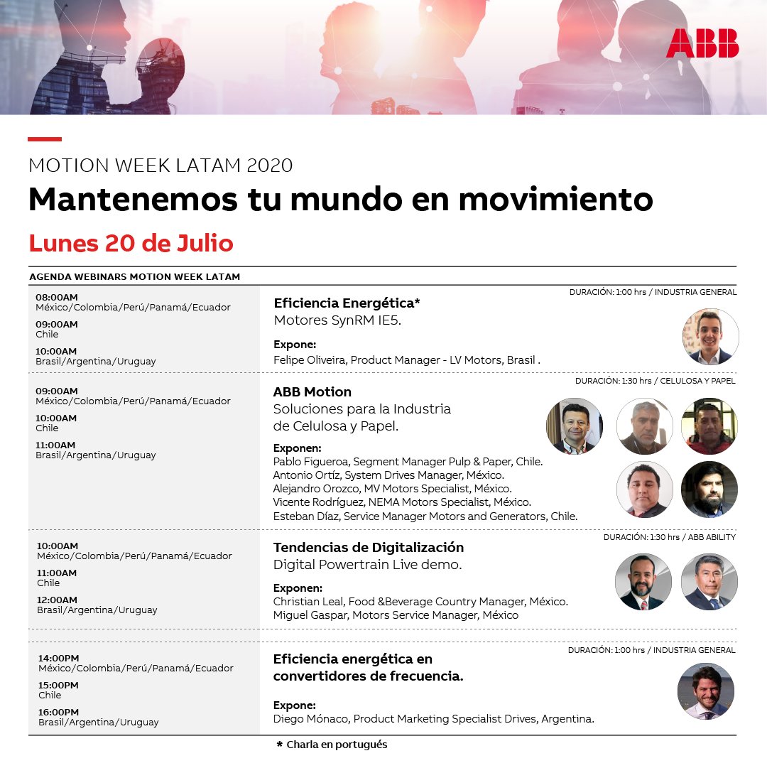 ABBenPeru's tweet photo. #Día1 Hoy inicia el #MotionWeekLatam. 9 expertos abordarán la eficiencia energética con motores y variadores, las soluciones para la industria de celulosa y papel, y las tendencias de digitalización. (1/2)
#ABBMotion #ABBLatam #TuMundoEnMovimiento #Eficiencia #Energía #Digital https://t.co/qqPNAwWkt6