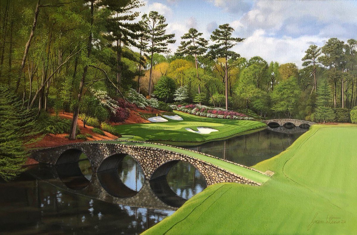 GraemeBaxterArt's tweet photo. A once in a lifetime opportunity to acquire a giclée (finest quality prints on canvas) from my new Augusta painting. A signed limited edition of 50, 20” by 30”. The first 15 giclées will be co-signed by Ben Crenshaw, 2 times Masters champion. DM me for info #golf #golfer #golfing https://t.co/CYN8tGKIHT