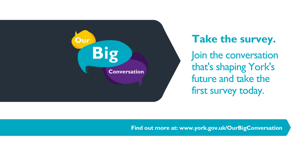 Have you added your voice to Our Big Conversation yet? Join the conversation that's helping to shape York's future and recovery. From public health, to climate change and job security - we want to hear from you! Visit york.gov.uk/OurBigConversa… to find out more and get involved 🗣️