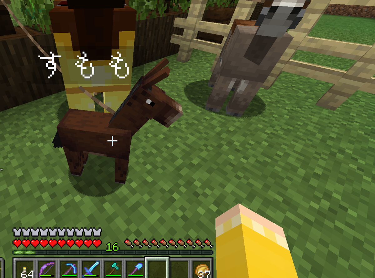 五十浦さんのお歌聞きながらマイクラしてた お馬さんとロバさんを捕捉したので 念願のラバを繁殖しまいた すももちゃんにした ツイレポ