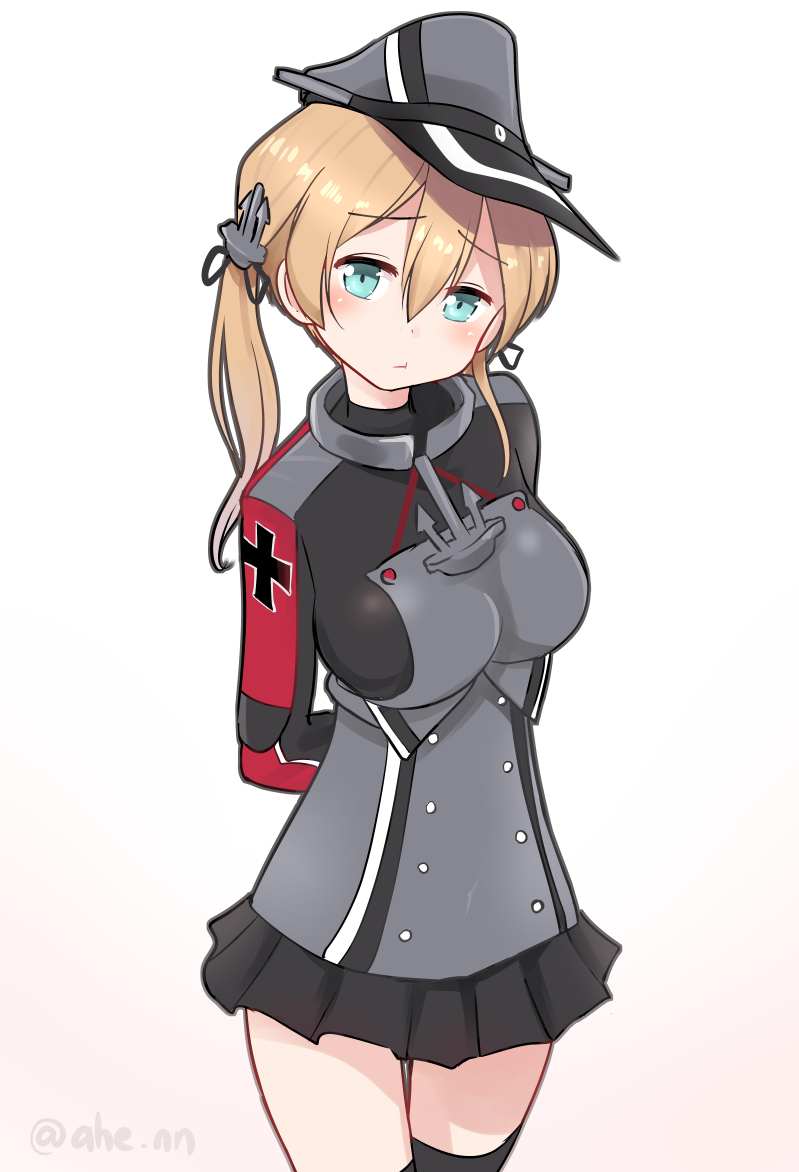 prinz eugen (kancolle) 1girl solo skirt hat twintails blonde hair peaked cap  illustration images