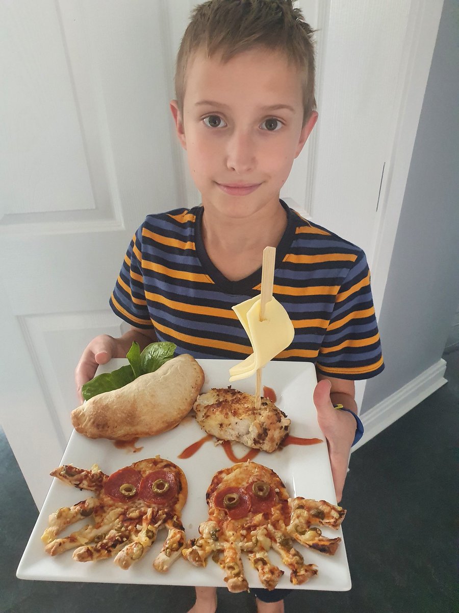 ClassroomK's tweet photo. Our CK Cook Off Grand Final Winner is Alan!!
It has been such a hard decision but based on the task, we feel Alan has ticked every box! He's take his favourite dish and done something original!
Pizza Octopuses, Breaded Chicken Ship and a Calzone Island! Well done!
#CKCookOff https://t.co/xqBFZQEmNC