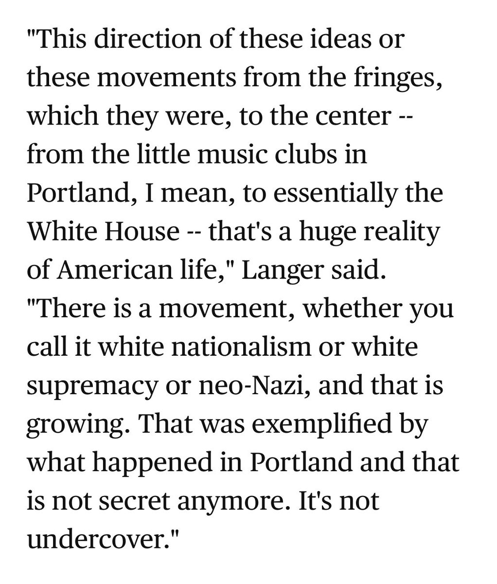 Circa 2017: “This direction of these ideas or these movements from the fringes, which they were, to the center -- from the little music clubs in Portland, I mean, to essentially the White House -- that's a huge reality of American life.”  #GoonGestapo  https://www.cbsnews.com/news/portland-race-against-the-past-white-supremacy/