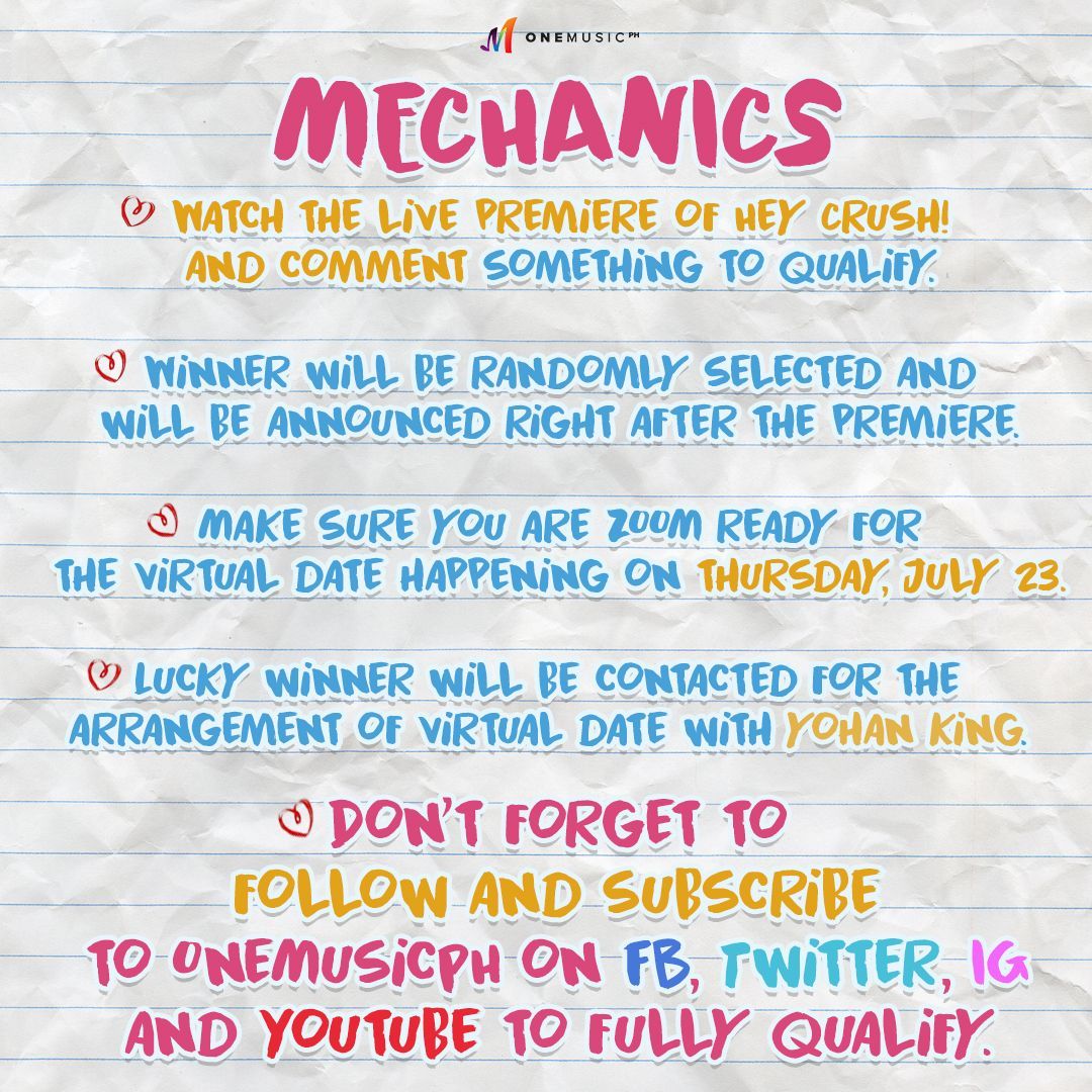 OneMusicPH's tweet photo. Ready for another blush-inducing episode of #HeyCrush? 🥰💕❤️

Get a chance to win a virtual date with this week's crushie: @iamyohanking! Just follow these simple mechanics. 👉🏽 https://t.co/5AbLOZOedE