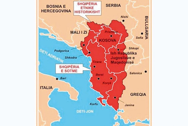 For those who don't know what this is, it represents Albanian aspiration, based purely on myths, to create  #GraterAlbania by occupying territories of four neighbouring countries: Greece, North Macedonia, Montenegro, and Serbia. The worst kind of nationalism.