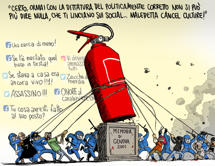 zerocalcare's tweet image. Oggi è quel giorno là, diciannove anni fa succedeva Genova.