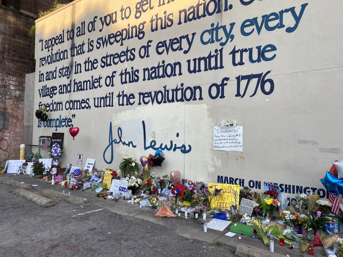 On my way to work this morning I stopped by the John Lewis Memorial on Auburn Ave and paid my respects to #goodtrouble I was deeply moved by the flowers and the notes of thanks and appreciation. Thank you @repjohnlewis we will never forget you !