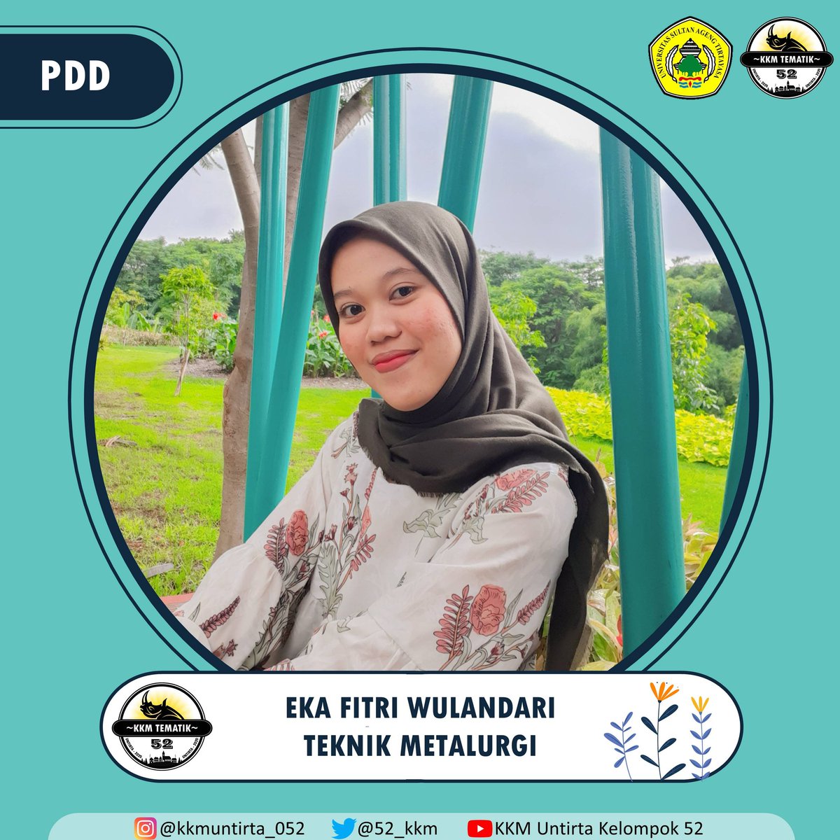 52_kkm's tweet photo. Hallo semua!!
Perkenalkan kami dari Kelompok 52 KKM TEMATIK UNTIRTA 2020. Berikut ini kami akan memperkenalkan profil singkat dari masing-masing anggota.

Nama: Eka Fitri Wulandari
Jurusan: Teknik Metalurgi
NIM: 3334170065
Jabatan: PDD

#KKMUNTIRTAKELOMPOK52
#KKMUNTIRTAJAWARA2020 https://t.co/gJchGYOjQZ