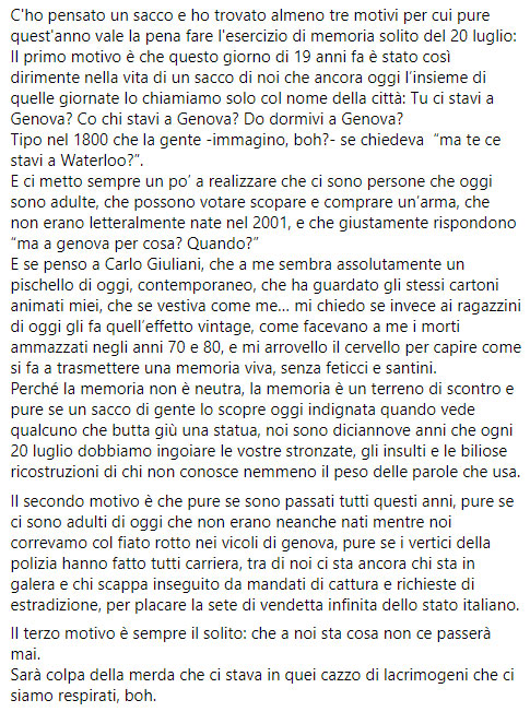 zerocalcare's tweet image. Oggi è quel giorno là, diciannove anni fa succedeva Genova.