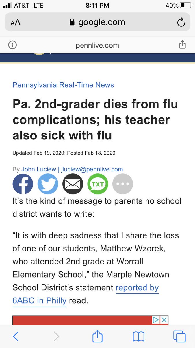 2/ Or this winter, when a 28-year-old teacher in Connecticut and a second-grader in Pennsylvania died of the flu within days of each other and we closed schools forever?