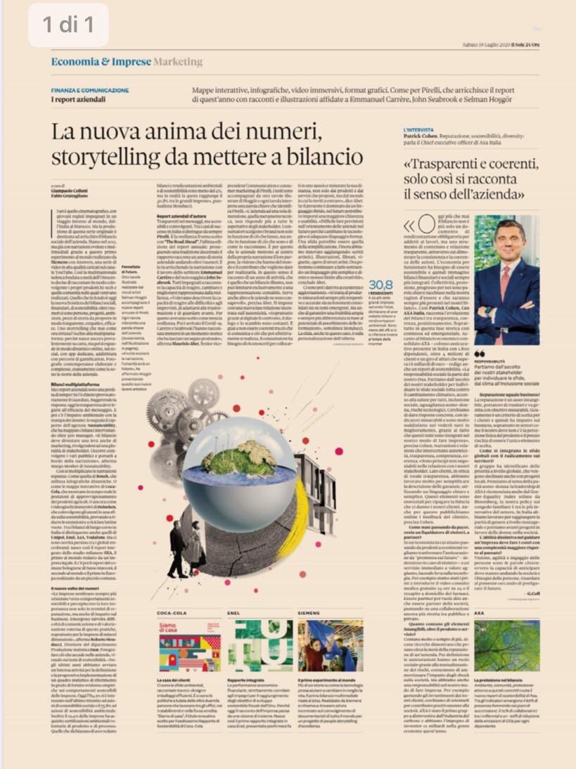 AXAItalia's tweet photo. Collettività, protezione, progresso sono parole chiave racchiuse nella Ragion d’Essere di #AXAItalia. Patrick Cohen, CEO di AXA Italia, in un’intervista dedicata sul Il @sole24ore, racconta le sfide sociali da affrontare con visione, agilità e ingaggio delle persone. https://t.co/9H5hbsPLvR