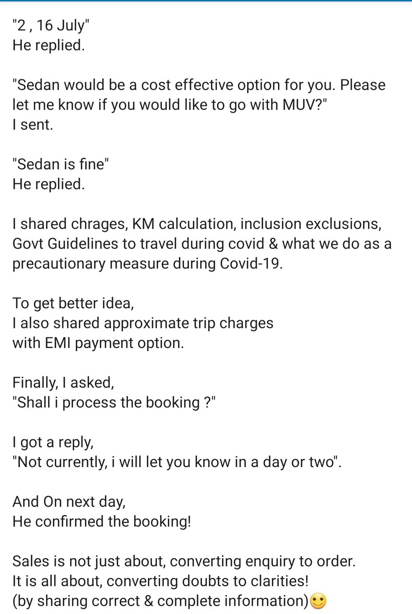 DhruvamThaker's tweet photo. #Sales is not just about, converting enquiry to order. It is all about, converting #doubts to #clarities!
(by sharing correct & complete information)🙂 https://t.co/GqacZPpajP