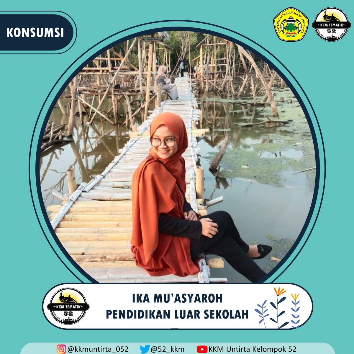 52_kkm's tweet photo. Hallo semua!!
Perkenalkan kami dari Kelompok 52 KKM TEMATIK UNTIRTA 2020. Berikut ini kami akan memperkenalkan profil singkat dari masing-masing anggota.

Nama: Ika Mu'asyaroh
NIM: 2221170006
Jurusan: PLS
Jabatan: Divisi Konsumsi

#KKMUNTIRTAKELOMPOK52
#KKMUNTIRTAJAWARA2020 https://t.co/YjrPamqtTH