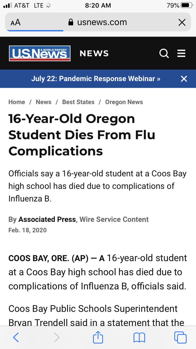 3/ Virginia. New York. Oregon. South Dakota. All within days of each other. You didn’t hear about any of these deaths because the national media didn’t care about them - but they are far more common than  #SARSCoV2 deaths in young adults have ever been.