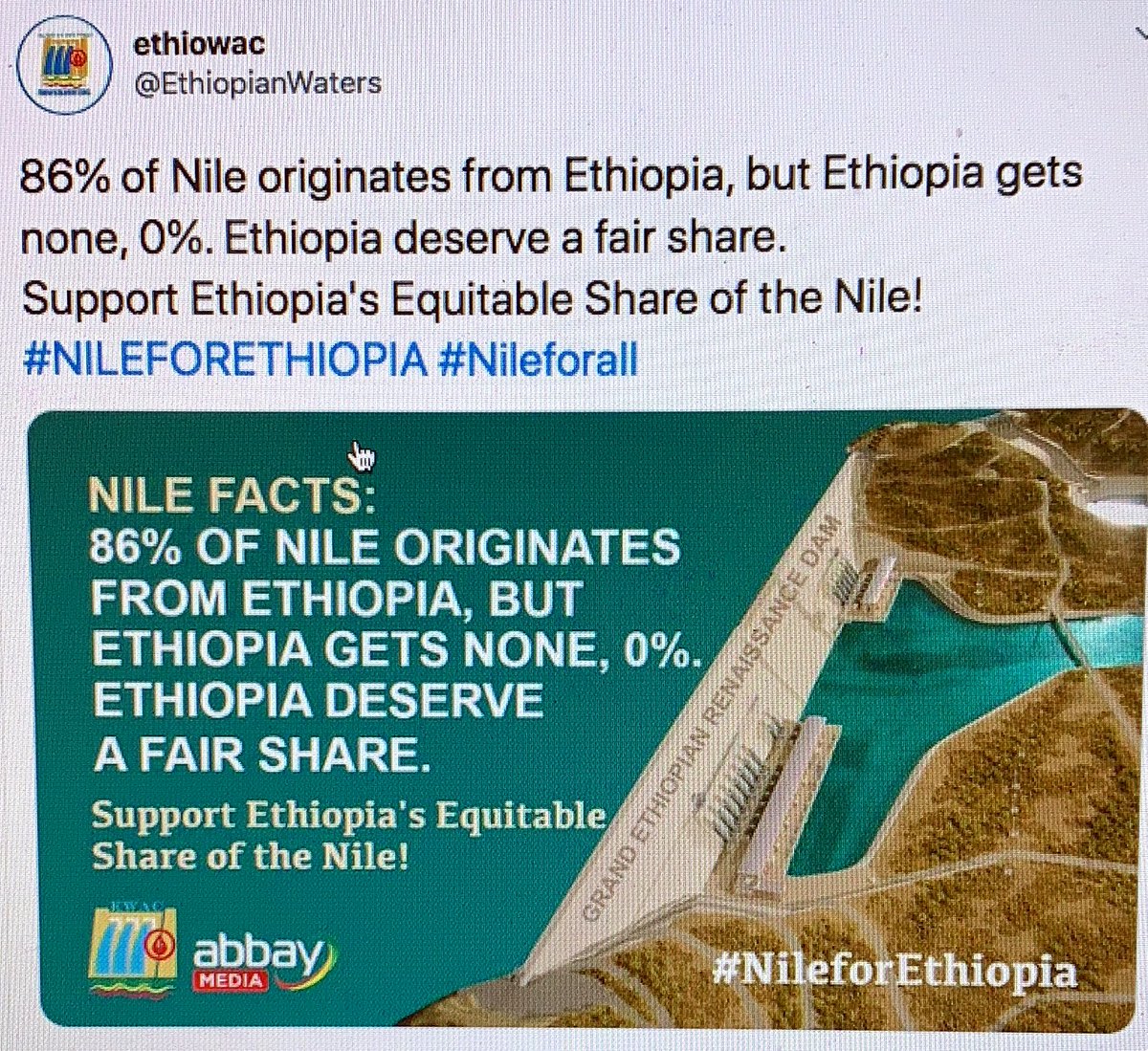  #Nile4all: Why does  #Ethiopia want to play politics & jeopardize  #Egypt’s only water supply line? Nobody is preventing  #Ethiopia from using the Nile. Egypt asks for cooperation! Nile is for everyone. It might originate in  #Ethiopia but that doesn’t mean it owns the Nile River. 6/