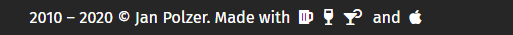 Konečne záujímavé stvárnenie pätičky, kde namiesto made with ❤️ je pár zaujímavejších symbolov. <a href="/maxiorel/">Jan Polzer</a> toto pobavilo 👍