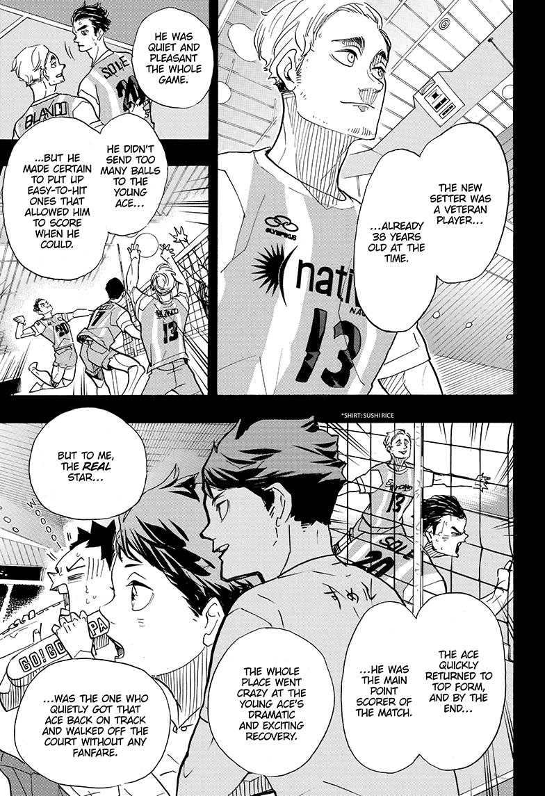 it had been jose blanco who made oikawa first realize what it's like to be a true setter. though he did not attract much attention, he was able to draw out the abilities of his spikers with the best tosses he could possibly offer.