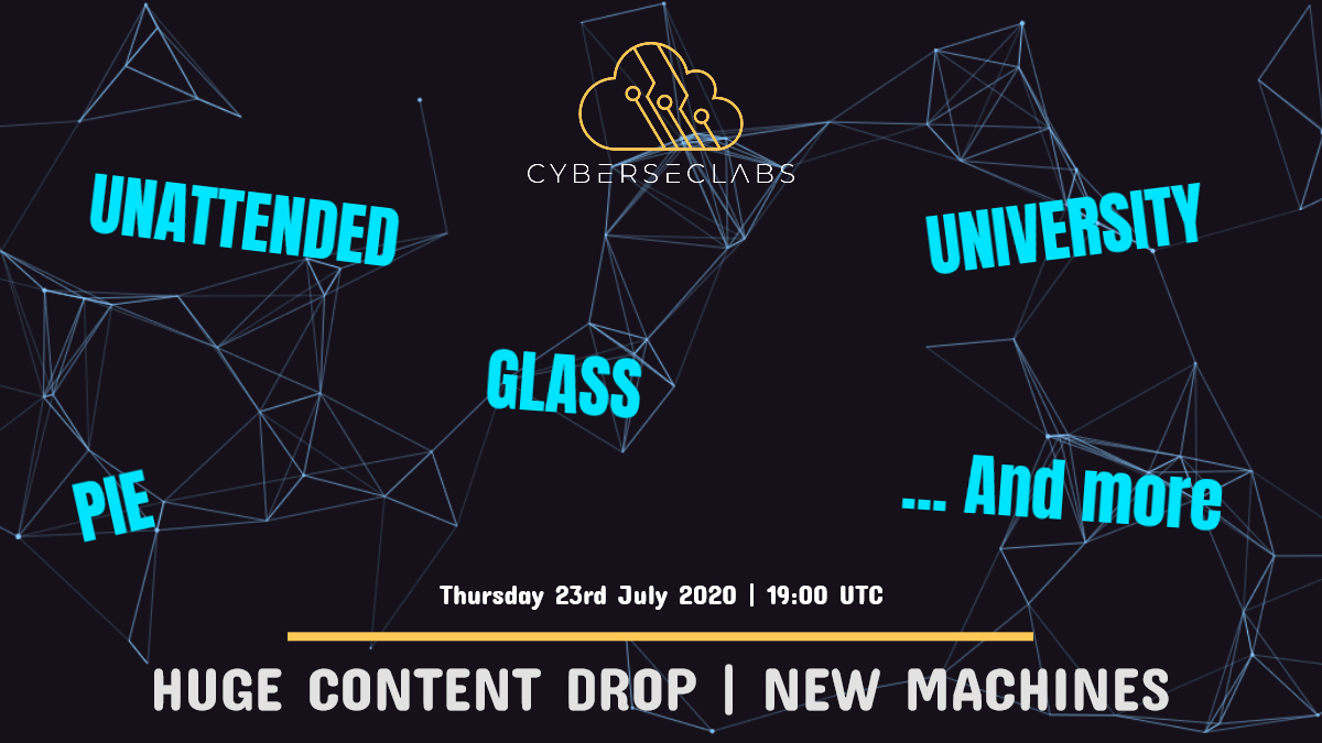 New content drop coming this Thursday 20th July at 19:00 UTC! 4 NEW beginner labs will be released. If you have not tried CyberSecLabs yet, check it out at cyberseclabs.co.uk
#CyberSecLabs #CSL #Hacking #CyberSecurityTraining