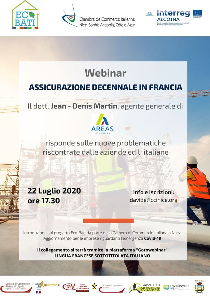 CCIAARIVLIG's tweet photo. @ecobatiproject Proseguono gli eventi virtuali del progetto #EcoBati
22 Luglio  appuntamento riguardante l'assicurazione decennale obbligatoria per tutte le imprese edili che desiderano operare in Francia.
⬇️
https://t.co/t56jDfpZM9
@CCItalienne @InterregALCOTRA https://t.co/D9owQXkEuR