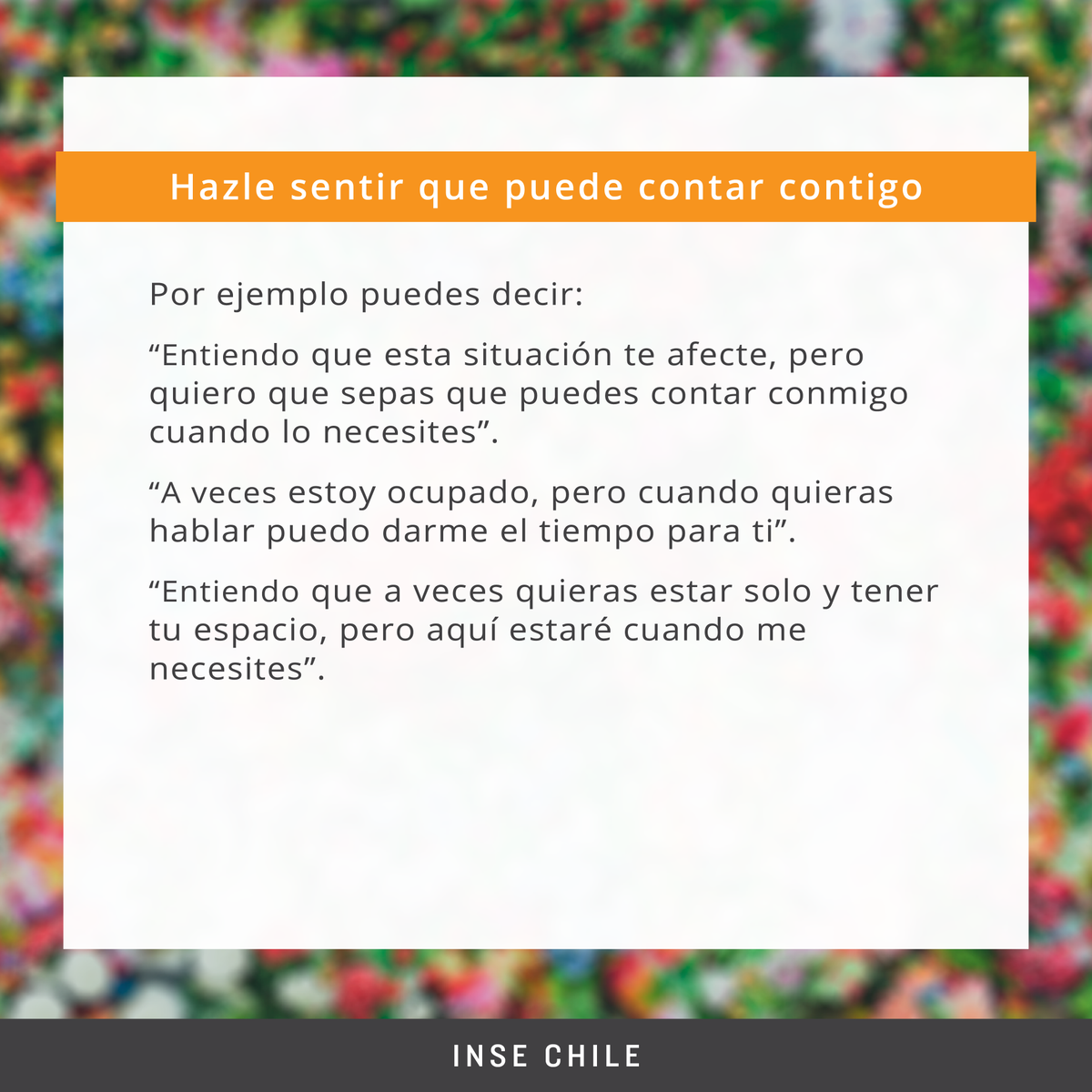INSE_CHILE's tweet photo. 🟠 Apoyo para adolescentes en tiempos de Covid-19 
(Parte 2).

Compartimos con ustedes los siguientes consejos de salud y bienestar emocional para los adolescentes en esta cuarentena.🧡

#quedateencasa #buenlunes #cuarentenaextendida #chile #elpuebloayudaalpueblo #psicología https://t.co/q9oV5xzihV
