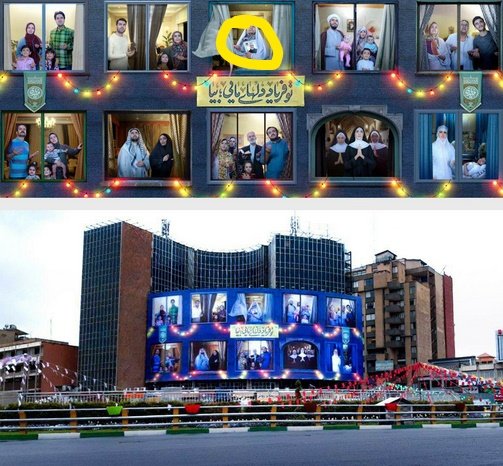 It is remarkable how  #Soleimani's picture is now inserted on various occasions in the murals of the  #ValiAsr billboard. For example, he is presented as a unifying iconographic element in two murals that propagate social distance and national unity amidst coronavirus crisis. 4/7