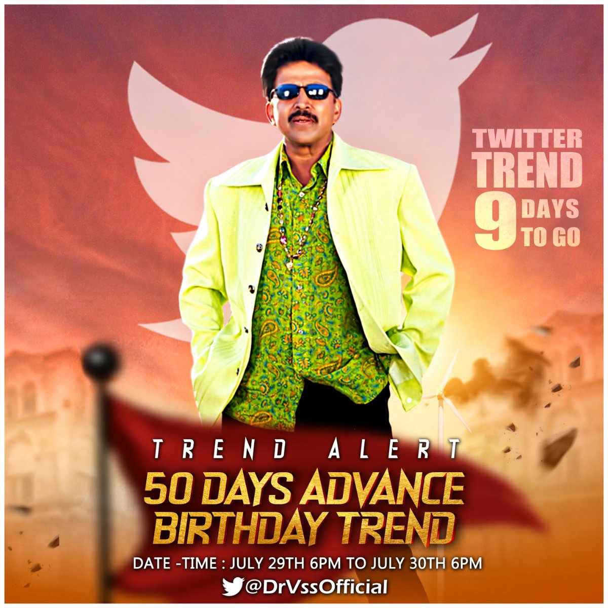 DrVssOfficial's tweet photo. 50 ದಿನಗಳ ಟ್ವಿಟರ್ ಟ್ರೆಂಡ್ ಗೆ #9ದಿನ‌ ಬಾಕಿ.

𝐓𝐑𝐄𝐍𝐃 𝐀𝐋𝐄𝐑𝐓📣

𝟱𝟬 𝗗𝗮𝘆𝘀 𝗔𝗱𝘃𝗮𝗻𝗰𝗲 𝗕𝗶𝗿𝘁𝗵𝗱𝗮𝘆𝗧𝗿𝗲𝗻𝗱
 
#09𝗗𝗮𝘆𝘀𝘁𝗼𝗴𝗼

From 𝙅𝙪𝙡𝙮 29th 6pm To 𝙅𝙪𝙡𝙮 30th 6pm 
(𝟮𝟰 𝗛𝗼𝘂𝗿𝘀 𝗧𝗿𝗲𝗻𝗱)

Requesting All Dada Fans To Participate &amp; Make It Huge. https://t.co/B3a8UvEIW5