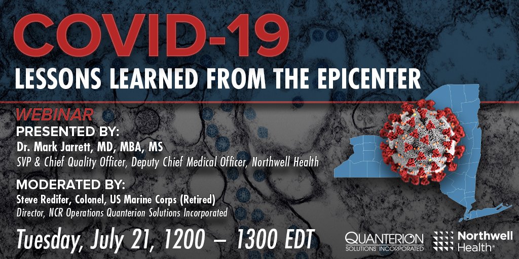 Going live TOMORROW at noon! Join us for “#COVID-19 Lessons Learned from the #Epicenter,” a #webinar by @NorthwellHealth's Chief Quality Officer & Deputy Chief #Medical Officer.

Register today! anymeeting.com/AccountManager…

#NYCCOVIDwebinar #pandemic #NYCcorona #coronaresponse #ppe