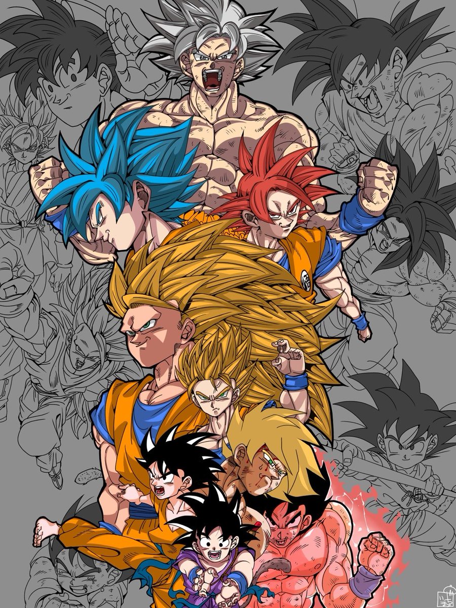 ドラゴンボール 集合絵 前回の反省を活かした纏まりが有り少年期から身勝手までの経過を下から上に きなこもち Dragonball垢のイラスト