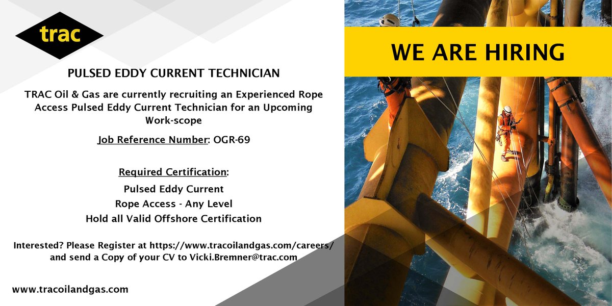 TRAC_Energy's tweet photo. WE ARE HIRING!

PULSED EDDY CURRENT TECHNICIAN

Job Reference Number: OGR-69

Interested? send a Copy of your CV to Vicki.Bremner@trac.com

https://t.co/tbuUKLGfQQ

#northsea #offshore #ropeaccess #irata #ndt https://t.co/XY1MSByv3o