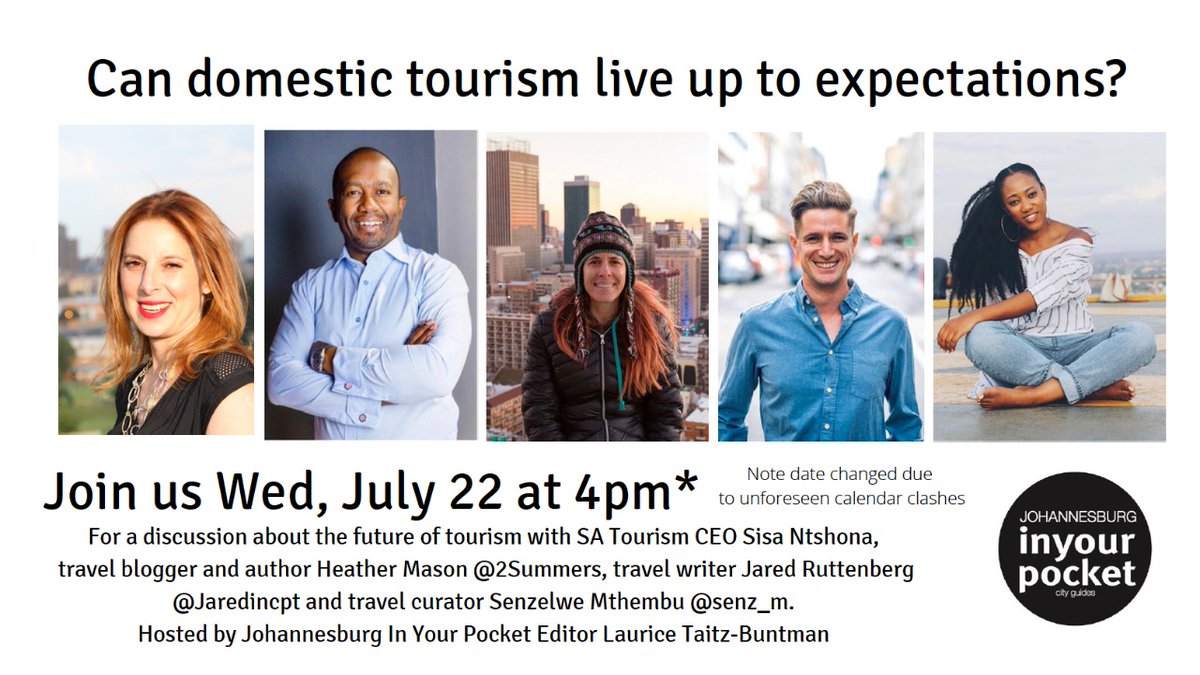 JohannesburgIYP's tweet photo. @SATravelTrade @sisantshona @jaredincpt @2summers Hi there! Unfortunately at the very last minute due to some calendar clashes beyond our control we had to reschedule!

This panel discussion is now happening Wed Jul 22 at 4pm - see you there! https://t.co/I3SVEhABTv