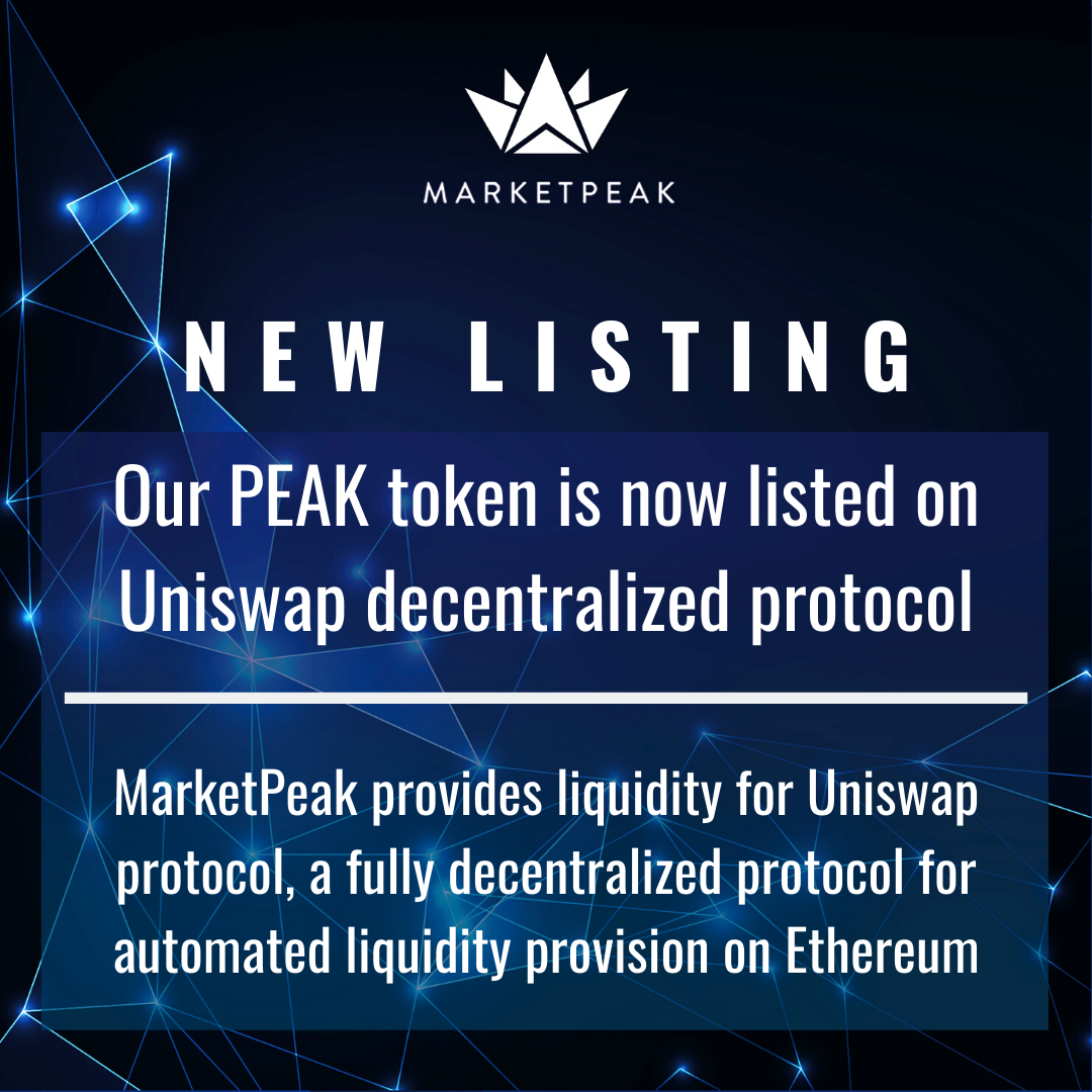 PEAKDEFI's tweet photo. Our PEAK token is now listed on @UniswapProtocol ! MarketPeak provides liquidity for the decentralized protocol for automated liquidity provision on Ethereum, called Uniswap. We are providing #liquidity for PEAK/USDC on #Uniswap. #marketpeak #peaktoken #peak https://t.co/bBmzsAzxs0
