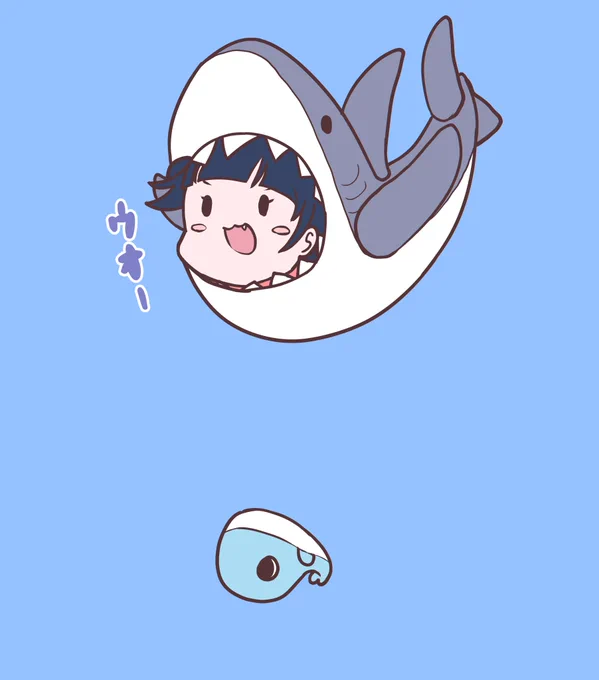 落書き「ひっさつのフライングシャークプレスをするよしこサメとわざをうけるポエポエ」 