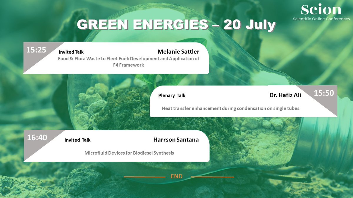 SCIONconf's tweet photo. The Green Energies Conference is almost at its half time. 
Take a look at the following talks and get in touch to know more about our conferences. 

#SCION #GreenEnergy #Greenenergy #onlineconference #triboelectric #energyefficiency #ScienceMatters #Cassava #algorithmengineer https://t.co/ApyoDQVNgJ