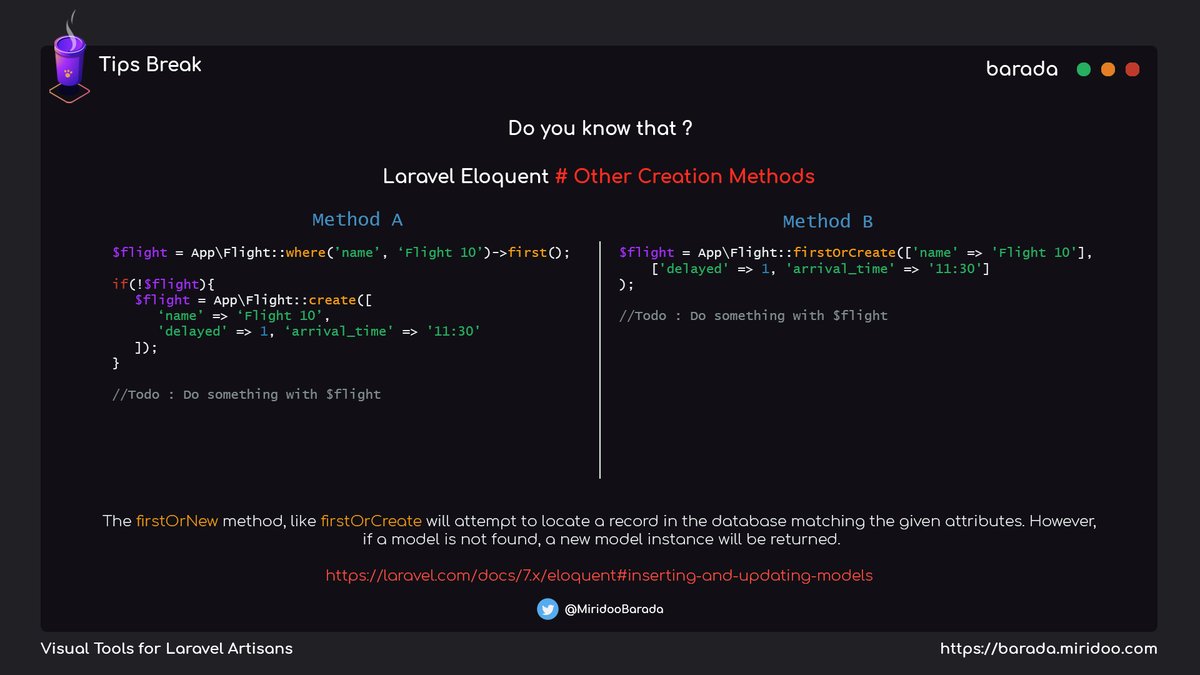MiridooBarada's tweet photo. Tips Break
Do you know that ?
 https://t.co/6Ycy3SoGUs
#php #laravel #barada #developpementweb #developpeur #developer #webdevelopment 

https://t.co/yZYVfgsIFG Visual Tools for Web Artisans https://t.co/9xE1Q3Bqhf