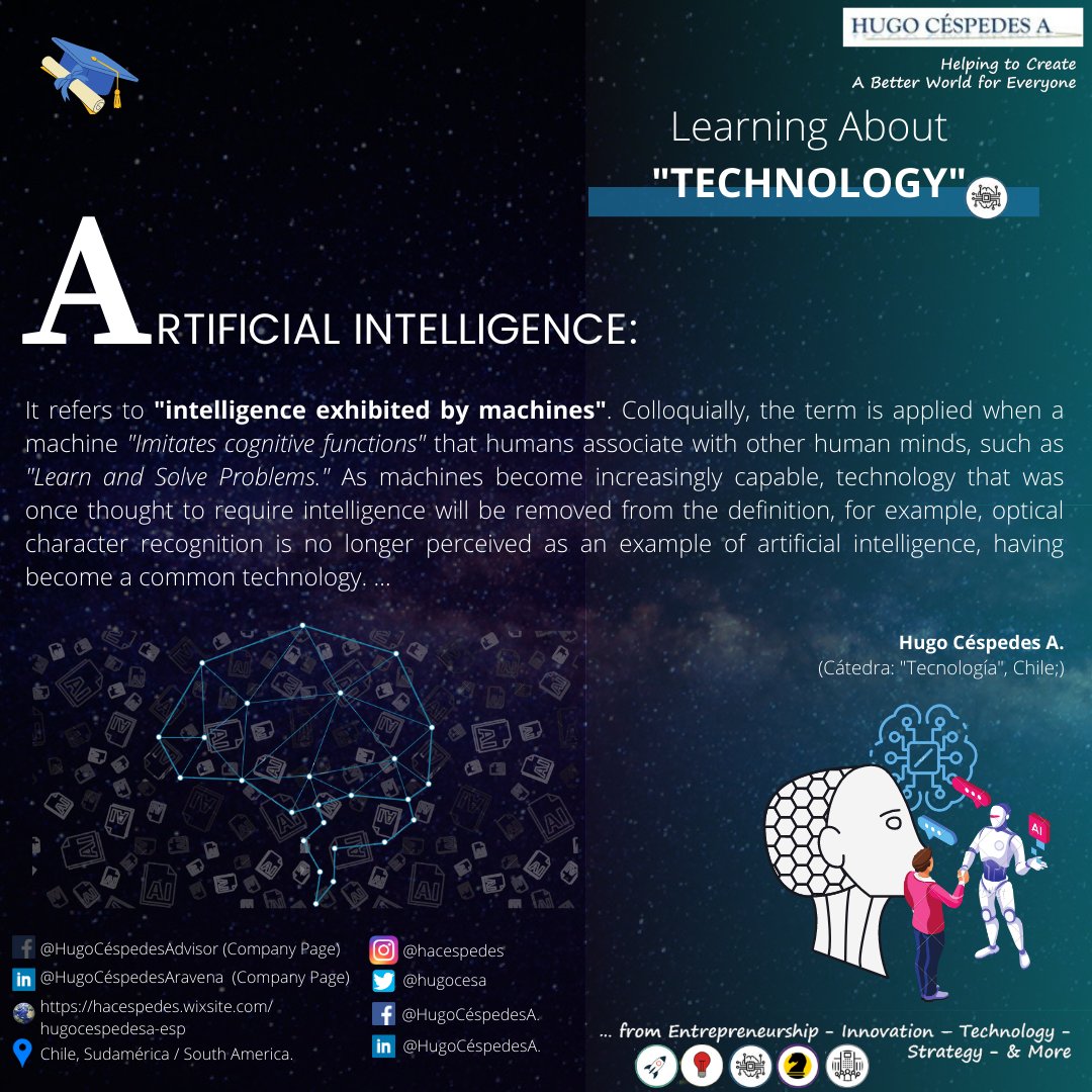 hugocesa's tweet image. #LearningAboutTechnology ... #WhatIsArtificialIntelligence ... 
Nils John McCarthy in 1956 coined the term "𝐀𝐫𝐭𝐢𝐟𝐢𝐜𝐢𝐚𝐥 𝐈𝐧𝐭𝐞𝐥𝐥𝐢𝐠𝐞𝐧𝐜𝐞", defining it as "𝘵𝘩𝘦 𝘴𝘤𝘪𝘦𝘯𝘤𝘦 𝘢𝘯𝘥 𝘪𝘯𝘨𝘦𝘯𝘶𝘪𝘵𝘺 𝘰𝘧 ...(Follow the thread) ..