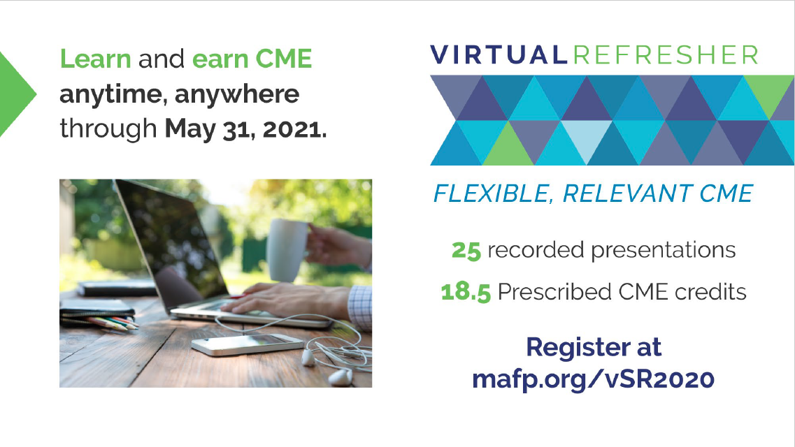 MNFamilyDocs's tweet photo. Earn #CME, ANYtime, ANYwhere through May 31, 2021. Learn from family med & primary care leaders. 25 sessions on relevant, emerging topics, including race & medicine, opioid use disorder, lung injury & more. Register at https://t.co/sXSSGbRJhr. #MAFPRefresher #FMRevolution https://t.co/WAVCBzswN1