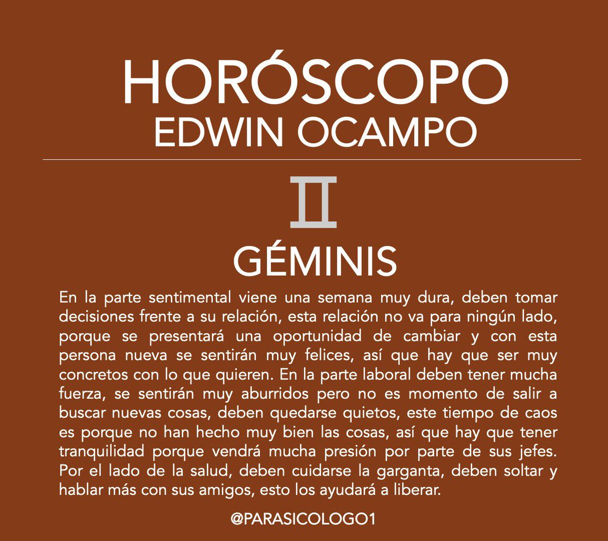 parasicologo's tweet photo. #HoróscopoEdwinOcampo ✨ Recuerda que el horóscopo completo lo encuentra en el link de mi perfil. https://t.co/Kfj2vuqMoH