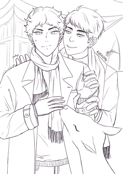 I lied earlier about this being a wip I decided to line it,, anyway, #osaaka nara deer park /date/ inspired by @kejiakaashi 's fic 'new love in old places'! Been wanting to draw this for forever since I read it and I finally did!!!  #haikyuu 
