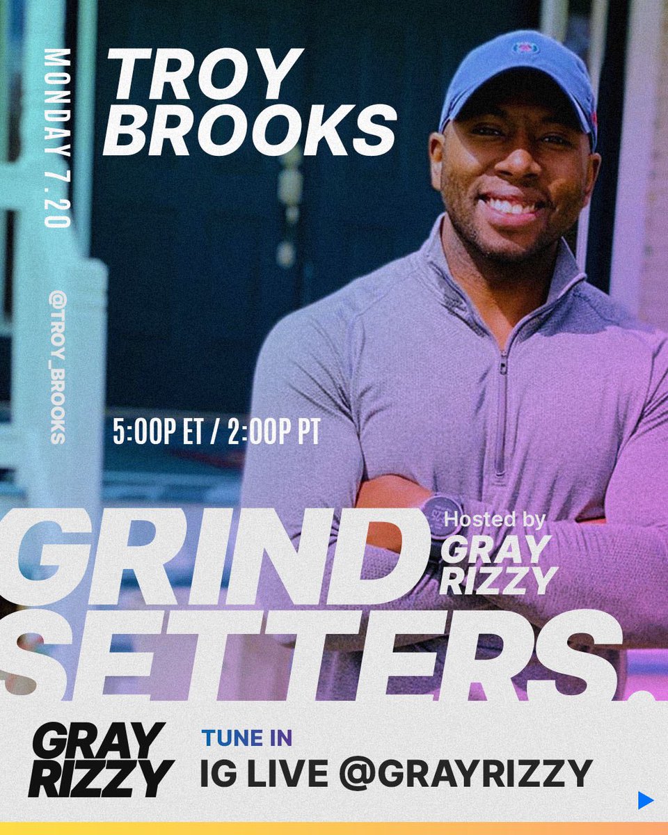 GrayRizzy's tweet photo. 🚨NEW @GRINDSETTERS TODAY!🚨
Cant wait to chop it up today with my fam #TroyBrooks to talk about his journey from nightlife 🔌 in #NYC to becoming a successful entrepreneur in #health + #fitness. Join us today at 5p ET / 2p PT on IG Live 👉🏽 @grayrizzy!
#GRINDSETTERS #WEOUTCHEA https://t.co/bFeMesQGgm