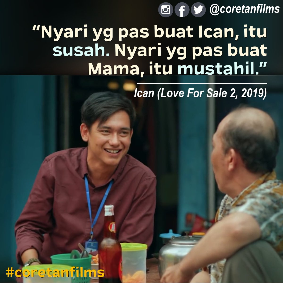 coretanfilms's tweet photo. Setuju sama kata Ican.
#coretanfilms #loveforsale2 #loveforsalemovie #lfs #adipatidolken #delladartyan #visinemapictures #bastiansteel #taskyanamya #loveforsale #movies #indomovie #indofilm #zinah #adiccted #aryowahab #surabayabirahi #lapaktxt #quotes #MalamSelasa #tweetreceh https://t.co/oOCfZdf6GP