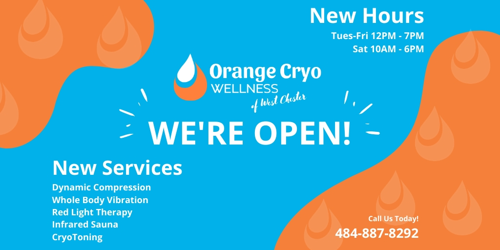 We're Open! Stop by Orange Cryo Wellness of West Chester and let's get your wellness back on track.
