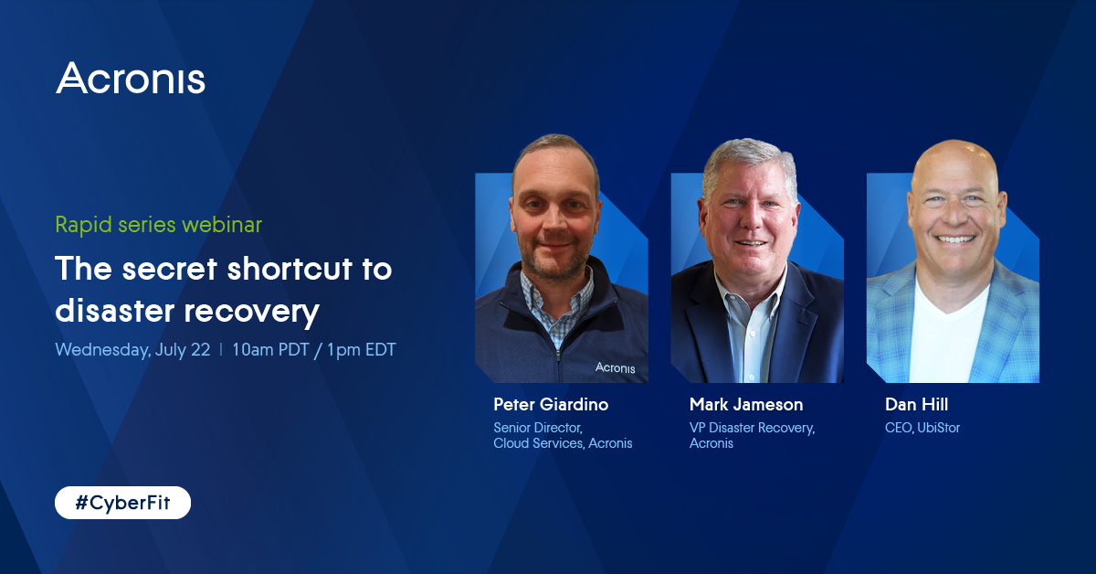 Want to know the secret of protecting your business with #DRaaS? Join us for our upcoming live webinar featuring @UbiStor to find out!

🗓 Wednesday, July 22
⏰10am PDT/ 1pm EDT

Register now and get #CyberFit!
go.acronis.com/webinar/DRaaS/…

#AcronisEvents