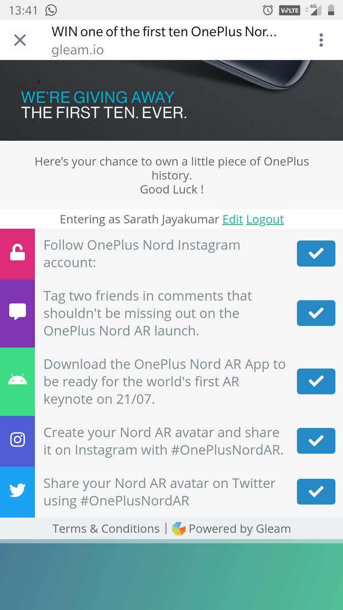SarathJayakumar's tweet photo. @oneplus All done. 
Wish to win the all new spectacular machine #OnePlusNord  from @oneplus  family.
#OnePlusNord 
#OnePlusNordAR 
( S ) https://t.co/eIJeMd5J3y