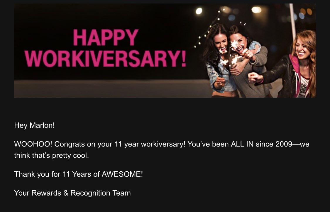11 Years of Awesome! Can’t thank enough people who have made these years so impactful and memorable. Time flies when you love what you do! 🥳 Thank you 🎉<a href="/ARod_013/">Andrés R.</a> <a href="/nellyr914/">Nelson Rosa</a> <a href="/AnnieG_FL/">Annie Garcia</a> <a href="/TracyNolan_/">Tracy E. Nolan</a>  <a href="/JonFreier/">Jon Freier</a> <a href="/MikeSievert/">Mike Sievert</a>  <a href="/TMOversary/">T-MOversary</a> @MsTam_I_Am7 <a href="/DeanaSatow/">Deana Satow</a>