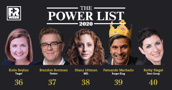 PRWeekUS's tweet photo. #PRWeekPowerList50
36. Katie Boylan, @Target https://t.co/f3nYUORyMh
37. Brandon Borrman, @Twitter https://t.co/9kSVXAO6SA
38. Diana Littman, MSL https://t.co/xY3ZVTirMt
39. Fernando Machado, @BurgerKing https://t.co/Ye3dlfjbmB
40. Barby Siegel,@zenogroup https://t.co/IAmnBzRgWs https://t.co/kM2JLCDwAU