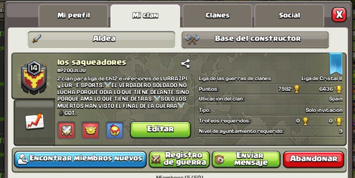 Hoy quiero animar a todo th9 para arriba a venir a nuestra querida cantera para así nutrir a LURRAZPI de gente comprometida y con ganas de mejorar el clan, HAGAMOS LURRAZPI MÁS FUERTEEE! ⚔️💣