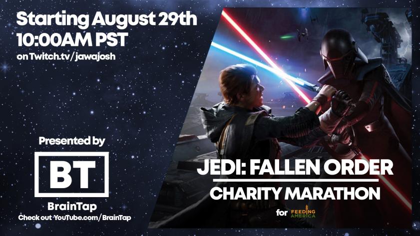 TheJawaJosh's tweet photo. Star Wars Celebration was supposed to happen on August 29th, but isn't this year.

So instead i'll be streaming the entirety of Jedi Fallen Order for charity (Feeding America) on August 29th @ 10am Pacific and going until ?

It'll be live on YT and Twitch. more deets below. https://t.co/GDsfy7vVca