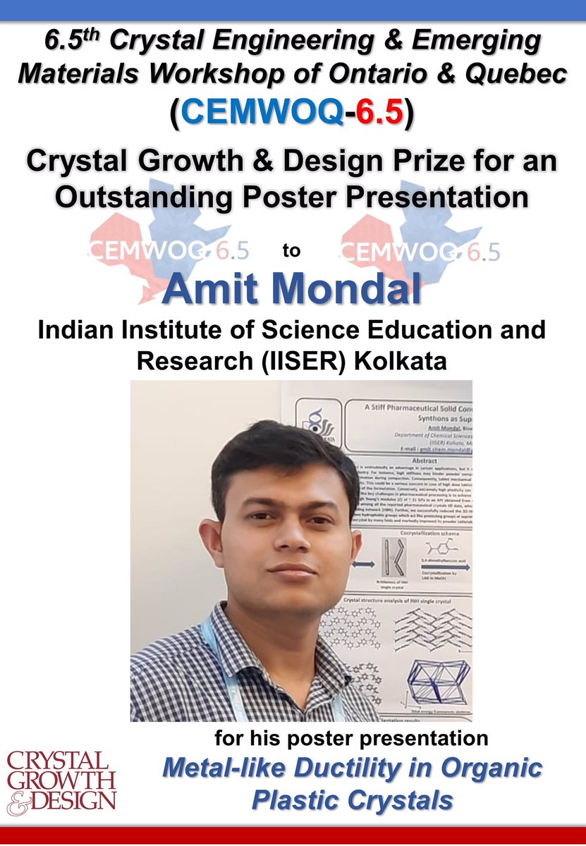 Congrats to @AmitMondal_RKD from @iiserkol for winning a @CGD_ACS poster presentation prize for his outstanding presentation at #cemwoq6p5
