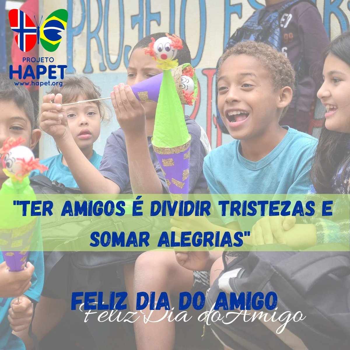 HapetProjeto's tweet photo. Olá,
Hoje comemoramos o Dia do Amigo, então Feliz dia do Amigo!
#projetohapet #diadoamigo #mudandoomundo https://t.co/7a7I4zO6DT