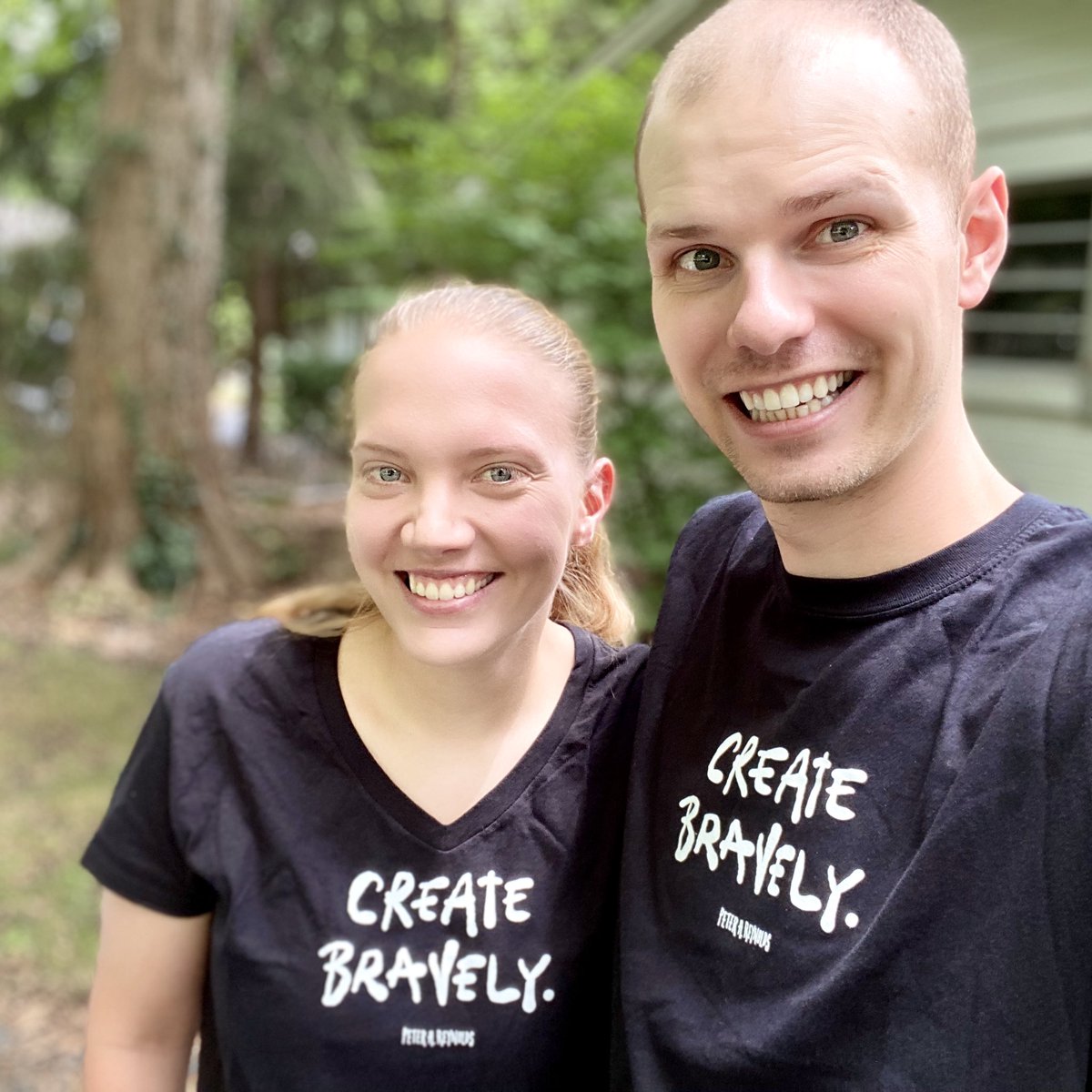 carlyandadam's tweet image. So excited! Our #createbravely shirts came today! @FablePaul @peterhreynolds @FableLearn @ReynoldsTLC @BlueBunnyBooks